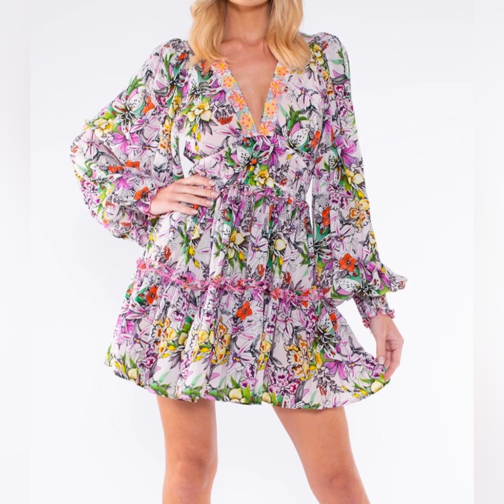 TAJ designer Floral Ruffle Mini Dress